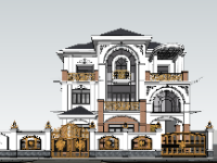 Model Biệt thự 3 tầng kích thước 14.9x14.8m file sketchup