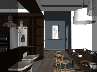 Model dựng mẫu sketchup 3d nội thất phòng khách bếp