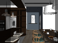 sketchup phòng khách,sketchup nội thất phòng khách bếp,phối cảnh khách bếp sketchup