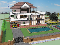 Model dựng sketchup biệt thự 3 tầng