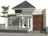 model nhà phố,model nhà 1 tầng,model sketchup nhà 1 tầng