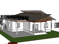 nhà cấp 4,sketchup nhà cấp 4 hiện đại,phối cảnh nhà cấp 4,mẫu nhà cấp 4 đep