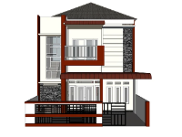 Model nhà phố 2 tầng được thiết kế đẹp trên sketchup kích thước 9.1x20.7m