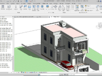 Model Revit nhà phố 2 tầng kích thước 8x18.17m đầy đủ kiến trúc, phối cảnh mặt đứng, các trục, lát sàn, wc...