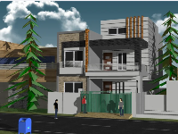 Model Sketchup 2017 nhà phố 3 tầng - File SU ngoại cảnh Nhà 3 tầng