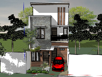 Model Sketchup 2017 nhà phố 3 tầng - SU ngoại cảnh Nhà 3 tầng