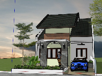 Model Sketchup 2018 nhà biệt thự 1 tầng 8x15m