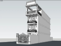 Nhà 4 tầng tân cổ điển,Sketchup Nhà 4 tầng,Model SU Nhà 4 tầng,Phố 4 tầng Tần 8x21.5m