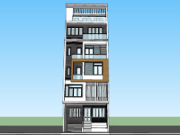 Model Sketchup nhà phố hiện đại 6 tầng 7x15m có tầng hầm