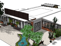 Model sketchup 3d nhà hàng 1 tầng 20x18m