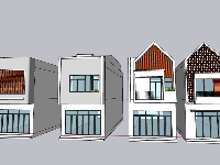 Model sketchup 4 mẫu phối cảnh nhà phố 2 tầng 5x20m