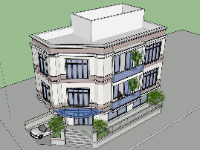 Model sketchup bản vẽ cad nhà phố 2 mặt tiền kiến trúc tân cổ điển 3 tầng 7.7x14.3m