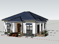 biệt thự sketchup,biệt thự 1 tầng,phối cảnh biệt thự 1 tầng,kiến trúc biệt thự,mẫu biệt thự 1 tầng