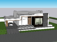 Model sketchup biệt thự 1 tầng 11.9x12.8m