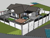 Model sketchup biệt thự 1 tầng 16x14m