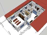 Model sketchup biệt thự 1 tầng 8.6x18.2m