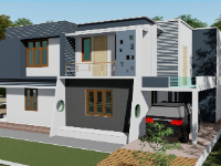 Model sketchup biệt thự 2 tần 13.1x16.15m