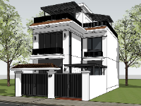 Model sketchup biệt thự 2 tầng 1 tum hiện đại