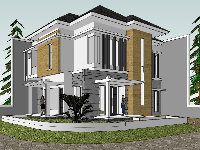 sketchup biệt thự 2 tầng,model su biệt thự 2 tầng,file sketchup biệt thự hiện đại