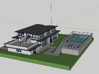 Model sketchup biệt thự 2 tầng 23.2x12.5m