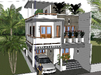 Model sketchup biệt thự 2 tầng 7x15m