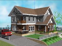 Model sketchup biệt thự 2 tầng chữ L mới nhất