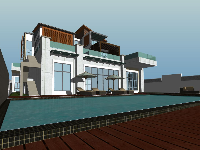 Model sketchup biệt thự 2 tầng có hồ bơi đẹp