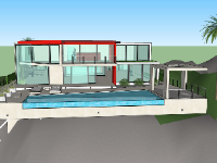 Model sketchup biệt thự 2 tầng có hồ bơi đẹp mới