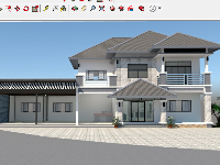 Model Sketchup biệt thự 2 tầng có lán để ô tô khuôn viên xây dựng 15x20m