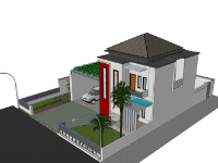 Model sketchup biệt thự 2 tầng dt 16.7x23.5m