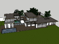 Model sketchup biệt thự 2 tầng hiện đại mái bằng