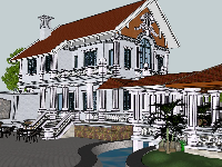 Model sketchup biệt thự 2 tầng kết hợp bể bơi