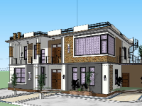 Model sketchup biệt thự 2 tầng mái bằng 12.5x17m