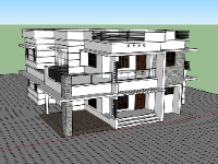 Model sketchup biệt thự 2 tầng mái bằng 13x14m