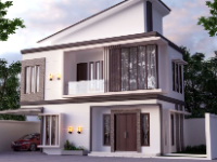 Model sketchup biệt thự 2 tầng mái lệch 8.5x12.3m