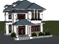 Model sketchup biệt thự 2 tầng mái thái 12x14m