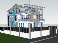 Model sketchup biệt thự 3 tầng có bể bơi 11.5x15.3m