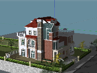 Model sketchup biệt thự 3 tầng cổ điển