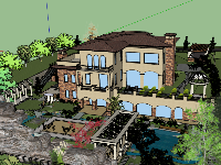 Model Sketchup biệt thự 3 tầng full ngoại cảnh