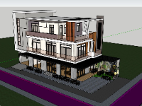 Model sketchup biệt thự 3 tầng kết hợp kinh doanh 8.1x22.6m