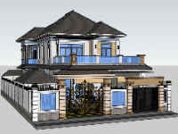 Model sketchup biệt thự mái nhật 2 tầng