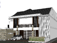 Model sketchup biệt thự phố 2 tầng 15x20m