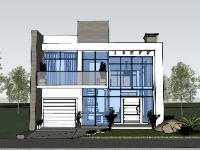 Model sketchup biệt thự phố 2 tầng 9.8x15.4m