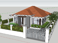 Model sketchup biệt thự vườn 1 tầng mái nhật kích thước 14.8x17.5m