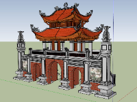 sketchup cổng tam quan,cổng tam quan,model su cổng tam quan