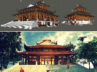 Model sketchup dựng thiết kế chùa tuyệt đẹp