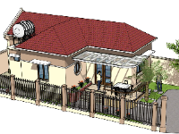 Model sketchup kiến trúc nhà cấp 4 nông thôn 7x12m