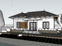 Model sketchup mẫu biệt thự 1 tầng 11x7.6m