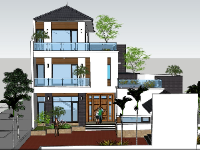 Model sketchup mẫu biệt thự phố 3 tầng