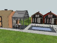 Model sketchup mẫu biệt thự villa 1 tầng có hồ bơi